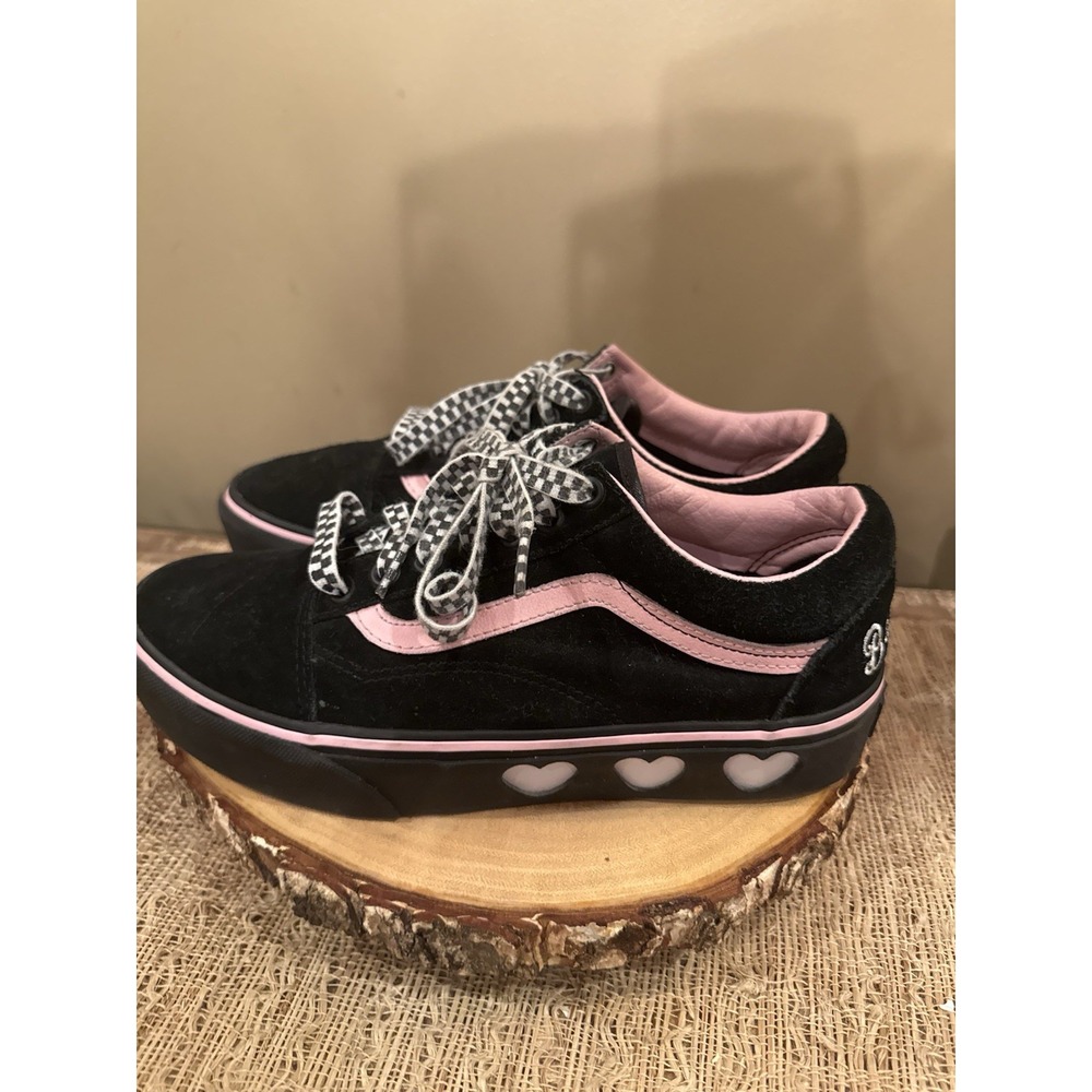 Vans x Lazy Oaf Old Skool Platform Black Pink Hearts "Bad For You" Women 9 Rare